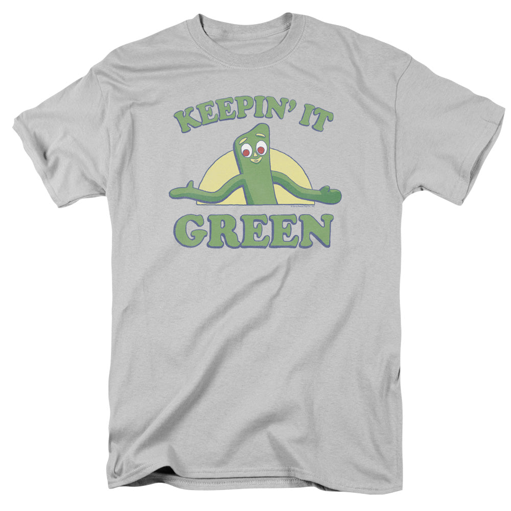 AN OFFCIALLY LICENSED GUMBY KEEPIN IT GREEN MEN'S REGULAR FIT T-SHIRT SILVER