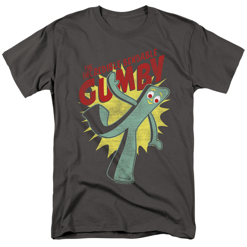 AN OFFCIALLY LICENSED GUMBY BENDABLE MEN'S REGULAR FIT T-SHIRT CHARCOAL