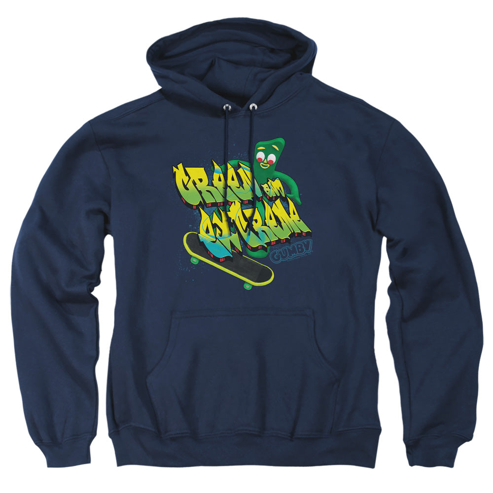 AN OFFCIALLY LICENSED GUMBY GREEN AND EXTREME ADULT UNISEX PULLOVER HOODIE NAVY