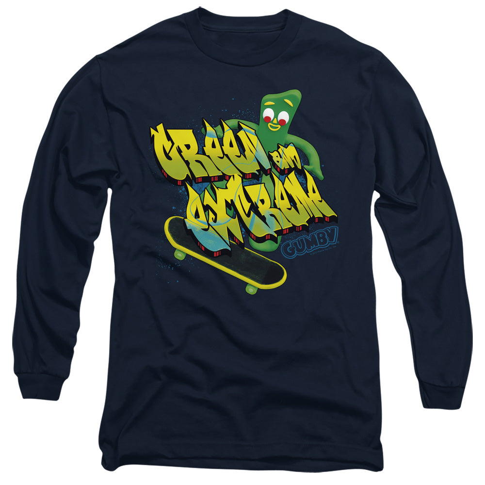 AN OFFCIALLY LICENSED GUMBY GREEN AND EXTREME MEN'S LONG SLEEVE T-SHIRT NAVY