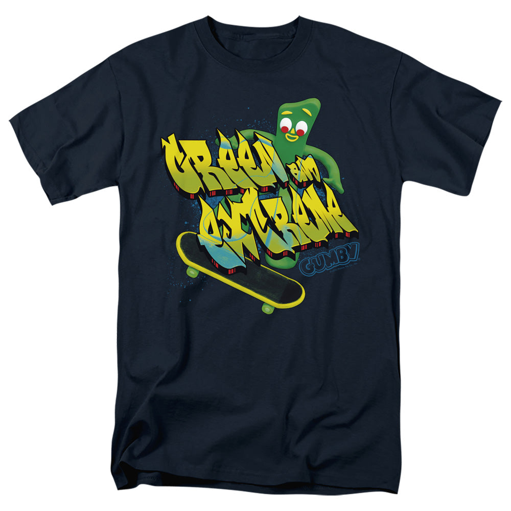 AN OFFCIALLY LICENSED GUMBY GREEN AND EXTREME MEN'S REGULAR FIT T-SHIRT NAVY