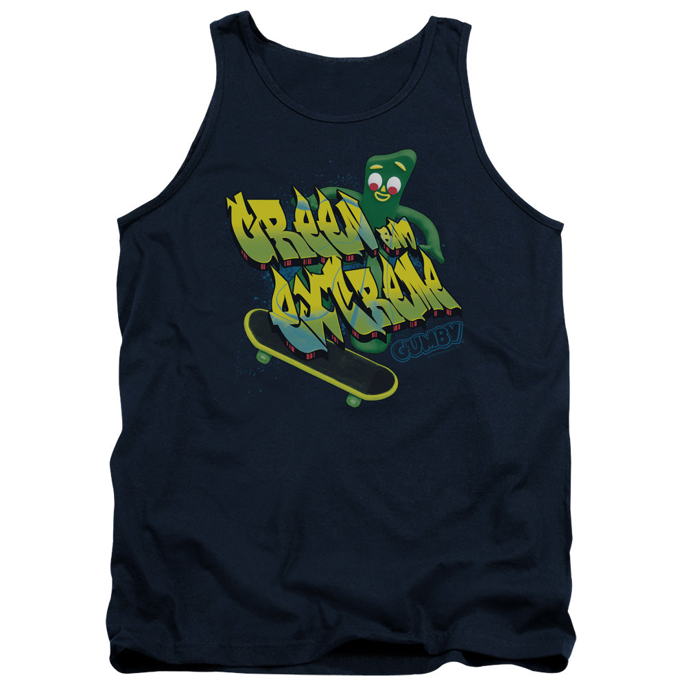 AN OFFCIALLY LICENSED GUMBY GREEN AND EXTREME ADULT UNISEX TANK TOP NAVY