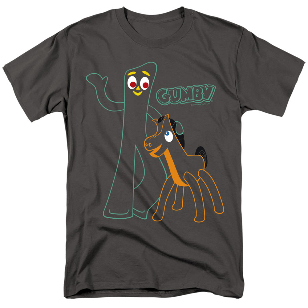 AN OFFCIALLY LICENSED GUMBY OUTLINES MEN'S REGULAR FIT T-SHIRT CHARCOAL