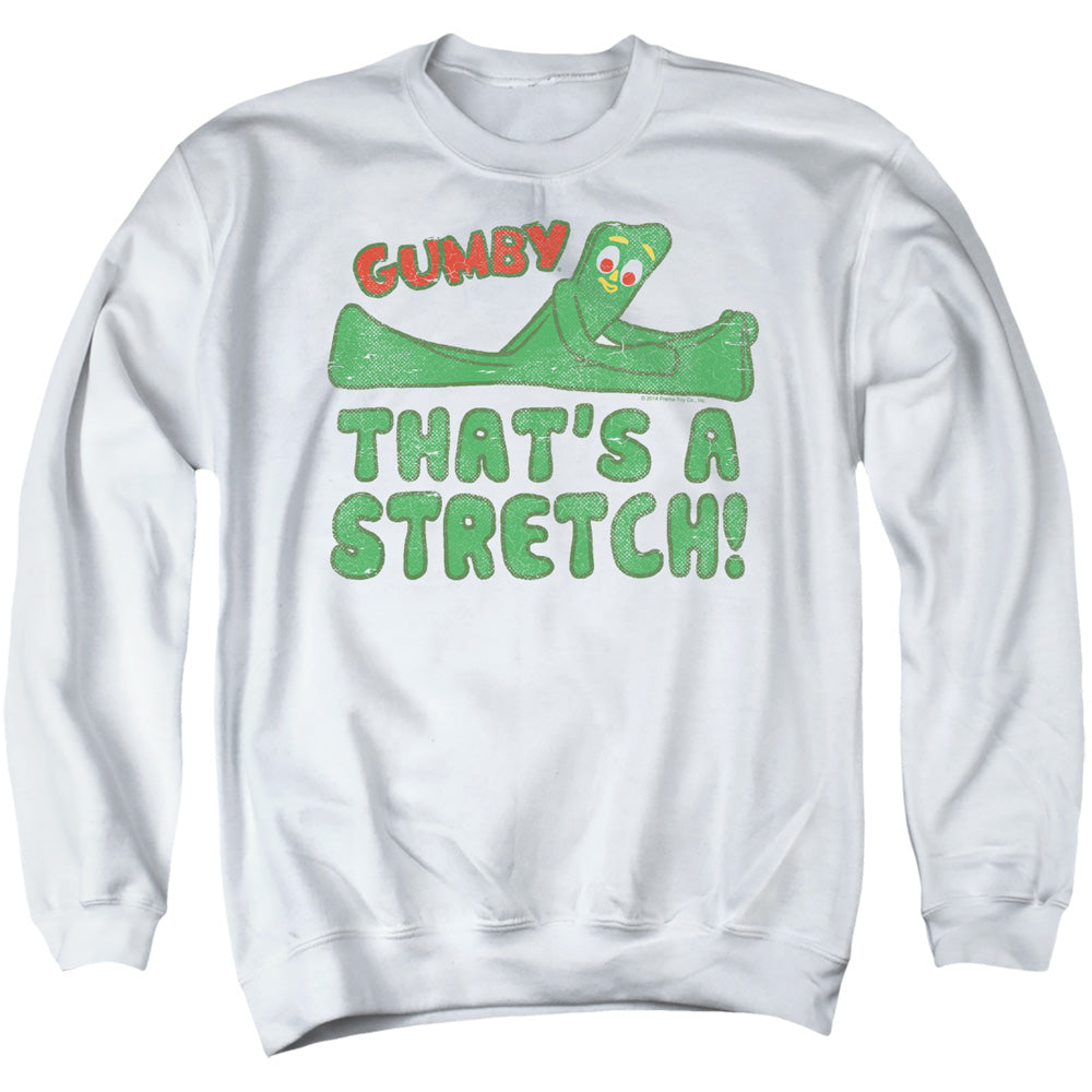 AN OFFCIALLY LICENSED GUMBY THAT’S A STRETCH ADULT UNISEX CREWNECK SWEATSHIRT WHITE