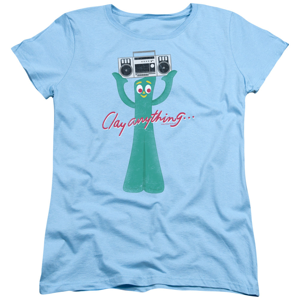 AN OFFCIALLY LICENSED GUMBY CLAY ANYTHING WOMEN'S REGULAR FIT T-SHIRT LIGHT BLUE