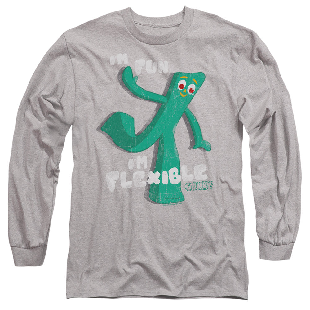 AN OFFCIALLY LICENSED GUMBY FLEX MEN'S LONG SLEEVE T-SHIRT ATHLETIC HEATHER