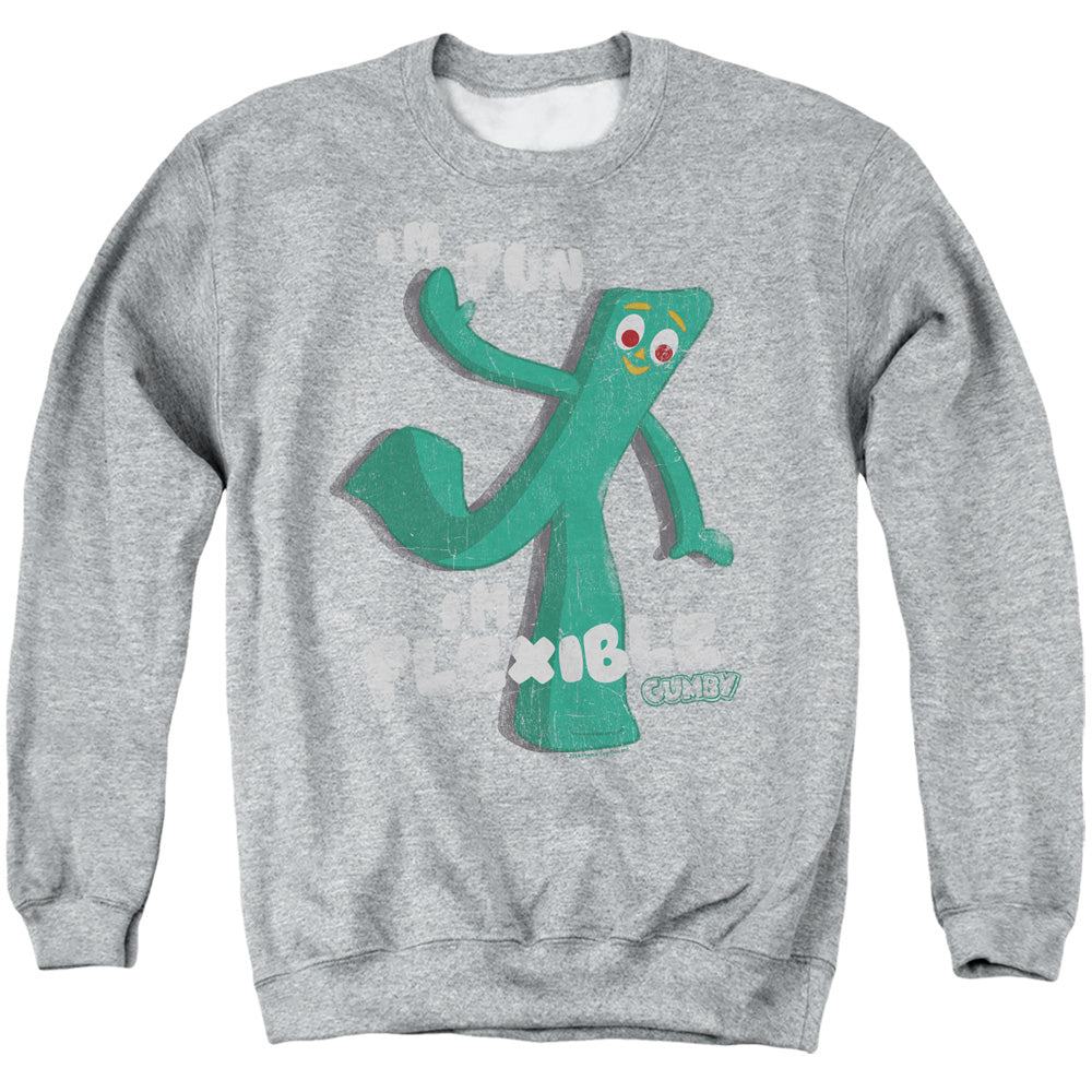 AN OFFCIALLY LICENSED GUMBY FLEX ADULT UNISEX CREWNECK SWEATSHIRT ATHLETIC HEATHER