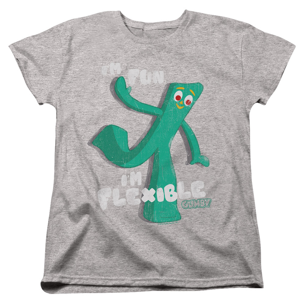 AN OFFCIALLY LICENSED GUMBY FLEX WOMEN'S REGULAR FIT T-SHIRT ATHLETIC HEATHER