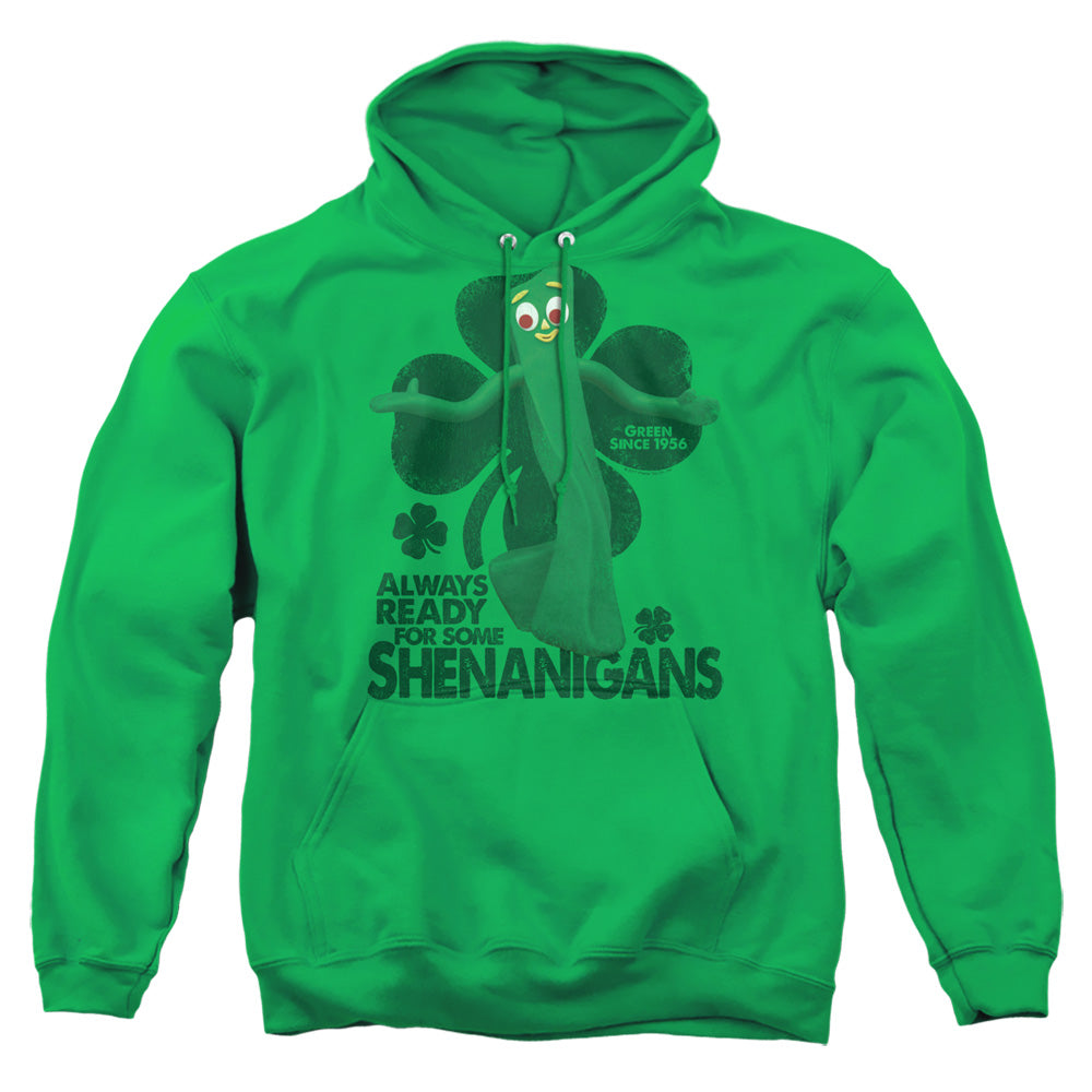 AN OFFCIALLY LICENSED GUMBY SHENANIGANS ADULT UNISEX PULLOVER HOODIE KELLY GREEN