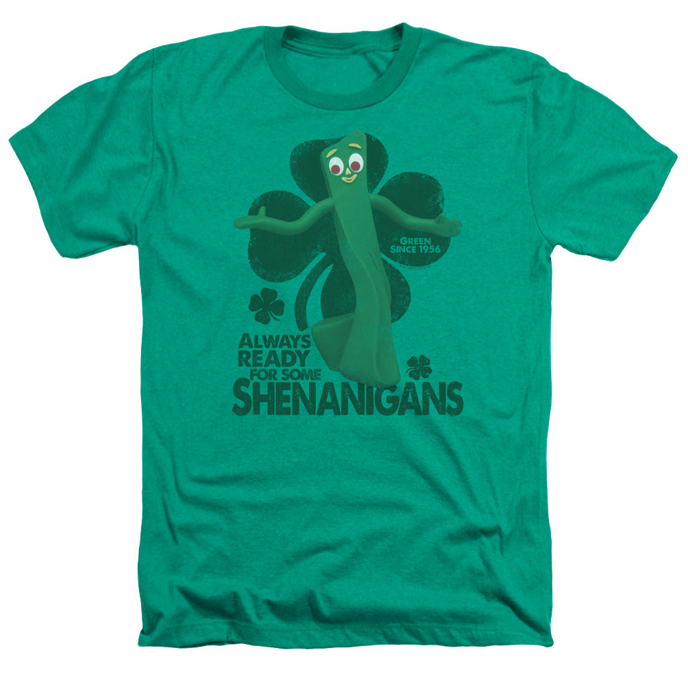 AN OFFCIALLY LICENSED GUMBY SHENANIGANS MEN'S HEATHER T-SHIRT KELLY GREEN