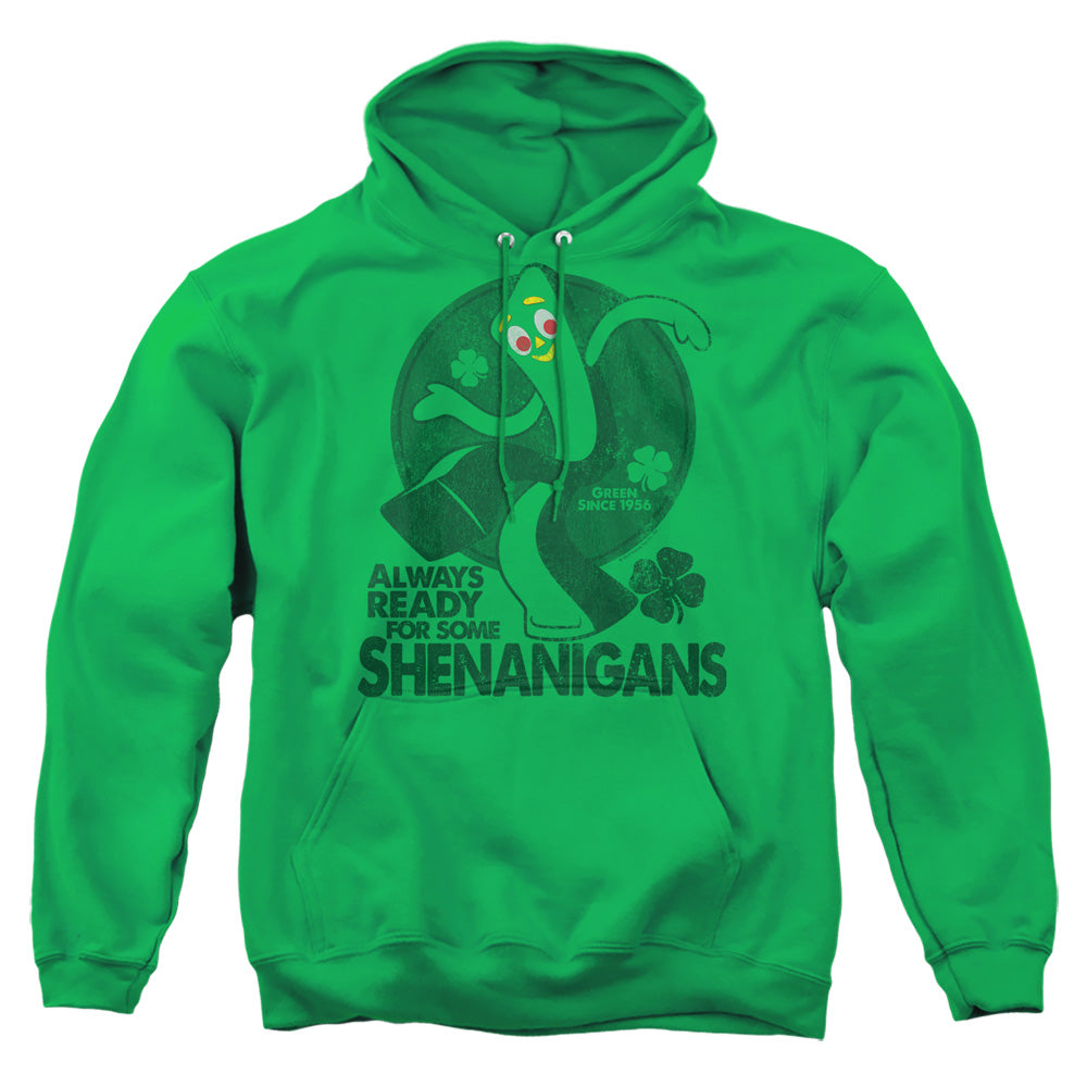 AN OFFCIALLY LICENSED GUMBY MORE SHENANIGANS ADULT UNISEX PULLOVER HOODIE KELLY GREEN
