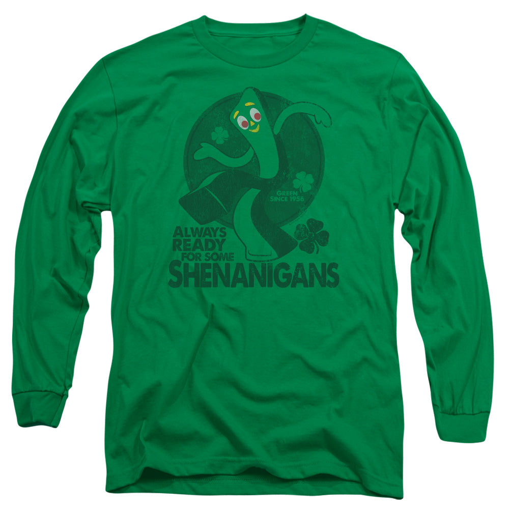 AN OFFCIALLY LICENSED GUMBY MORE SHENANIGANS MEN'S LONG SLEEVE T-SHIRT KELLY GREEN
