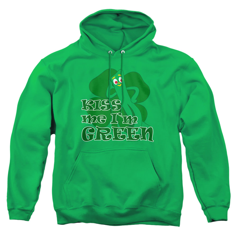 AN OFFCIALLY LICENSED GUMBY KISS ME IM GREEN ADULT UNISEX PULLOVER HOODIE KELLY GREEN
