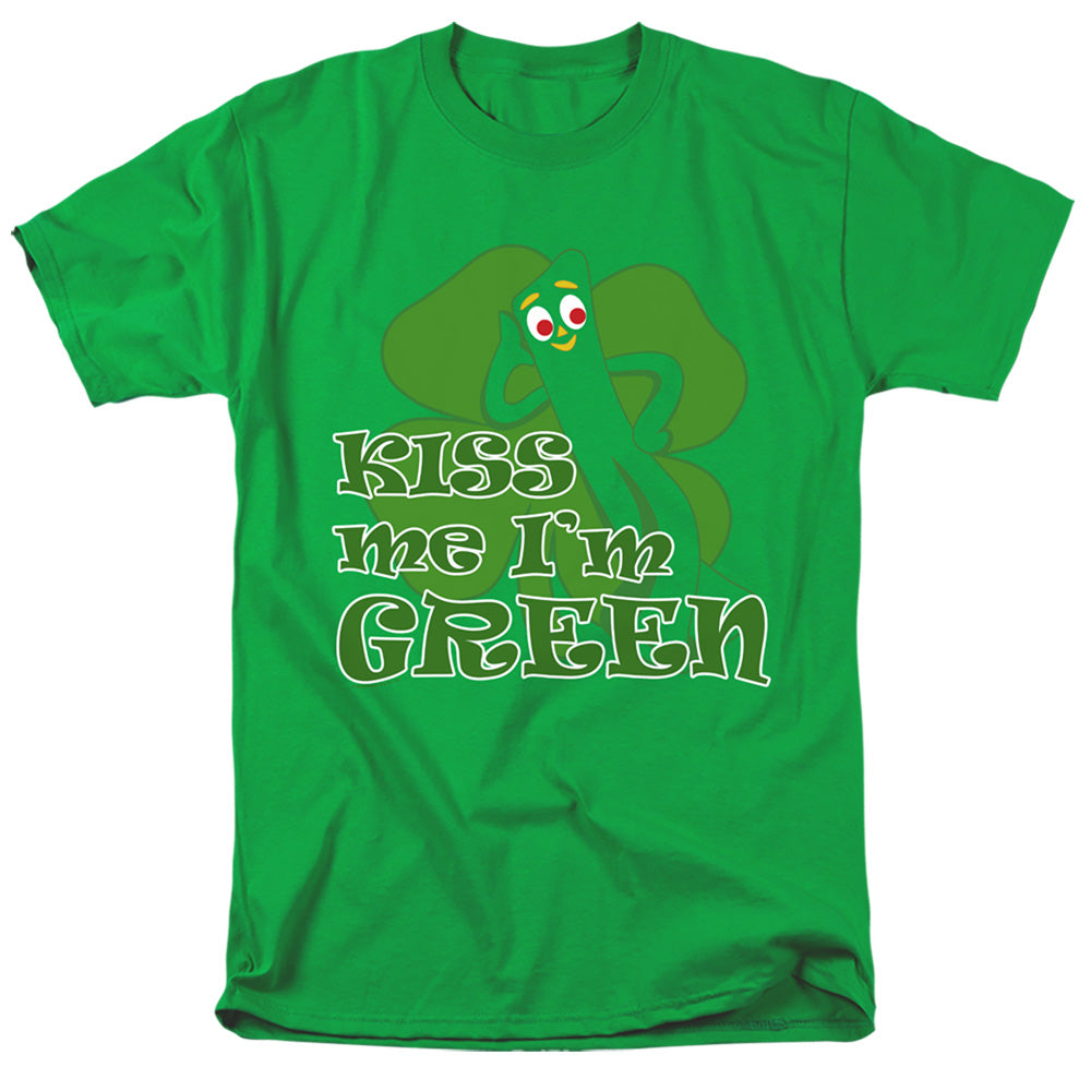 AN OFFCIALLY LICENSED GUMBY KISS ME IM GREEN MEN'S REGULAR FIT T-SHIRT KELLY GREEN