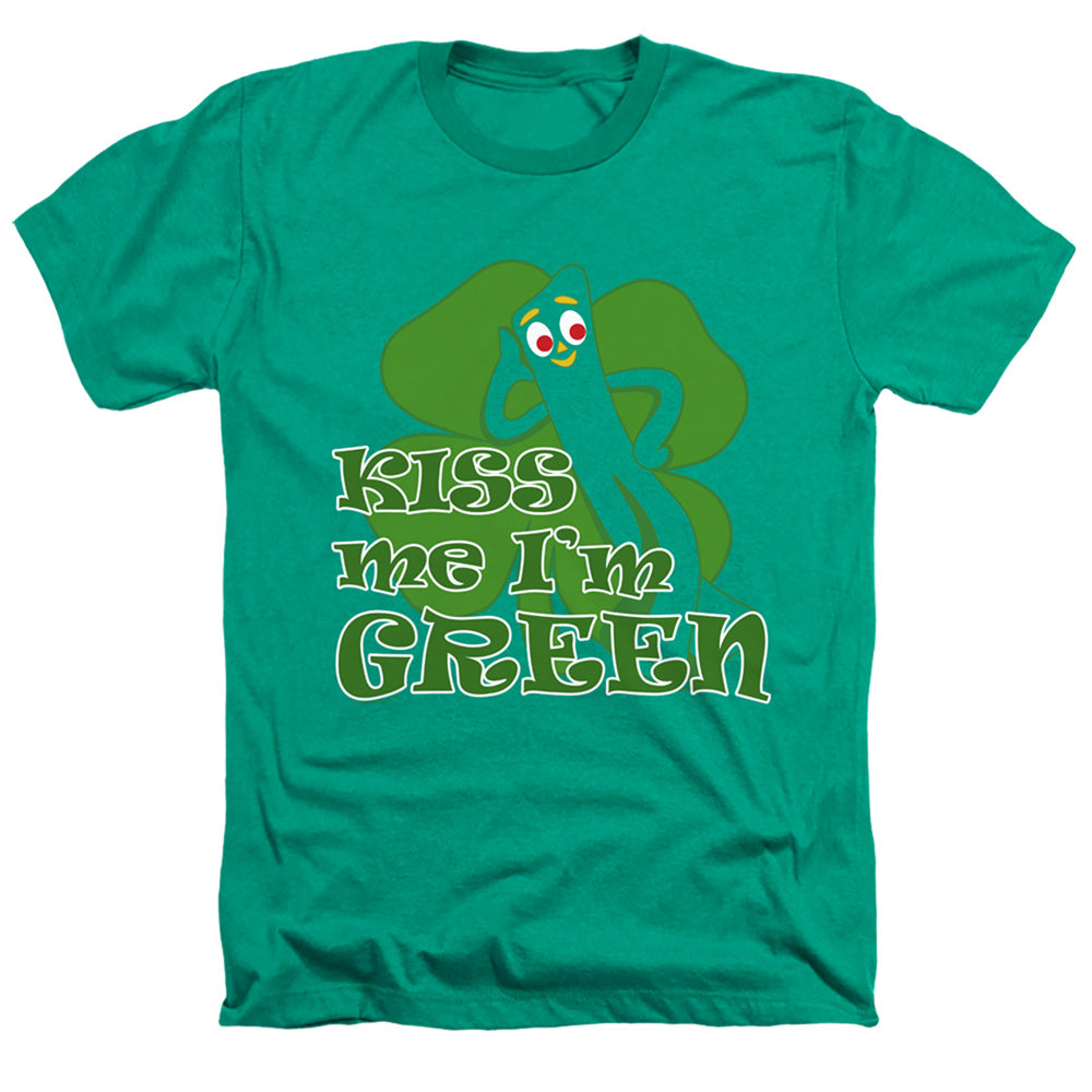 AN OFFCIALLY LICENSED GUMBY KISS ME IM GREEN MEN'S HEATHER T-SHIRT KELLY GREEN