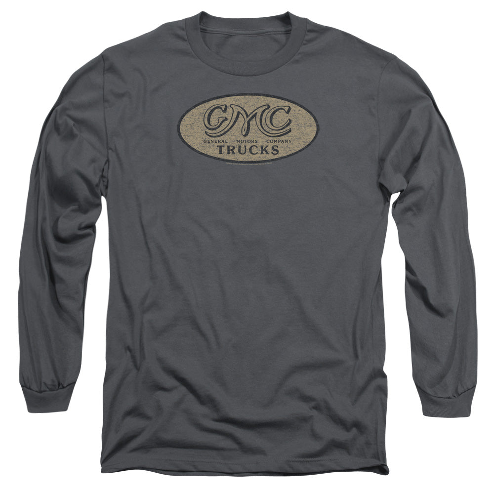 AN OFFCIALLY LICENSED GMC VINTAGE OVAL LOGO MEN'S LONG SLEEVE T-SHIRT CHARCOAL