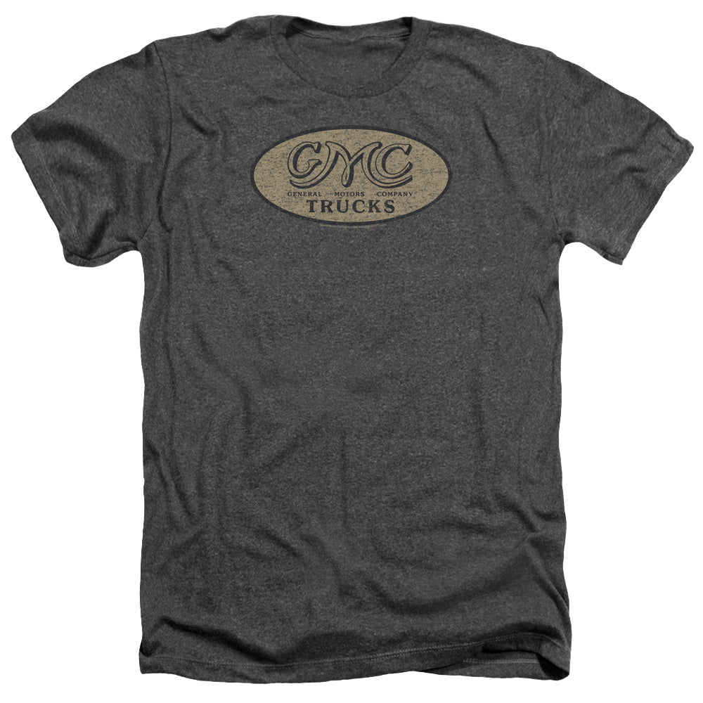 AN OFFCIALLY LICENSED GMC VINTAGE OVAL LOGO MEN'S HEATHER T-SHIRT CHARCOAL