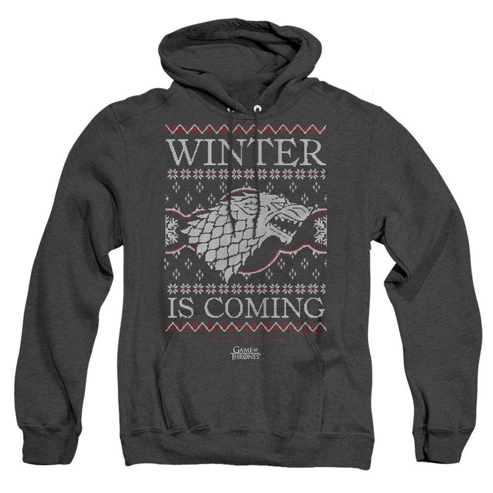 AN OFFCIALLY LICENSED GAME OF THRONES WINTER IS COMING UGLY CHRISTMAS ADULT UNISEX HEATHER PULLOVER HOODIE BLACK