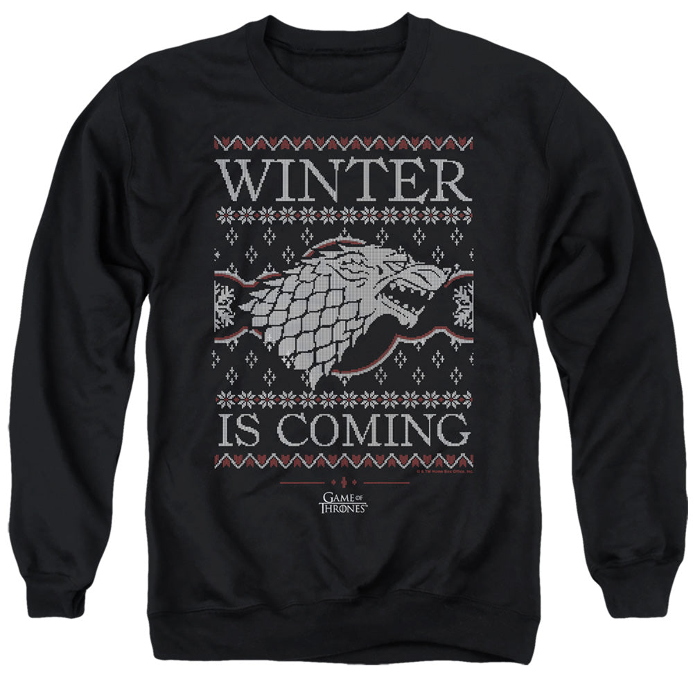 AN OFFCIALLY LICENSED GAME OF THRONES WINTER IS COMING UGLY CHRISTMAS ADULT UNISEX CREWNECK SWEATSHIRT BLACK