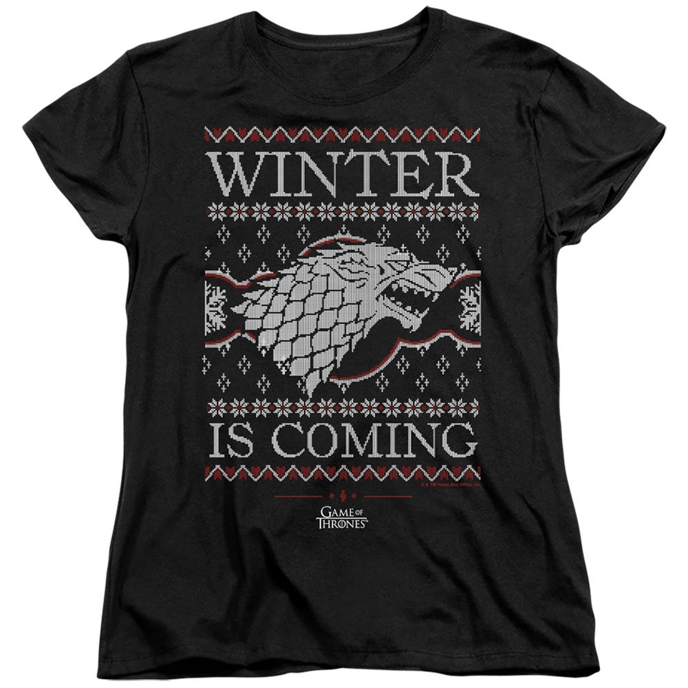 AN OFFCIALLY LICENSED GAME OF THRONES WINTER IS COMING UGLY CHRISTMAS WOMEN'S REGULAR FIT T-SHIRT BLACK