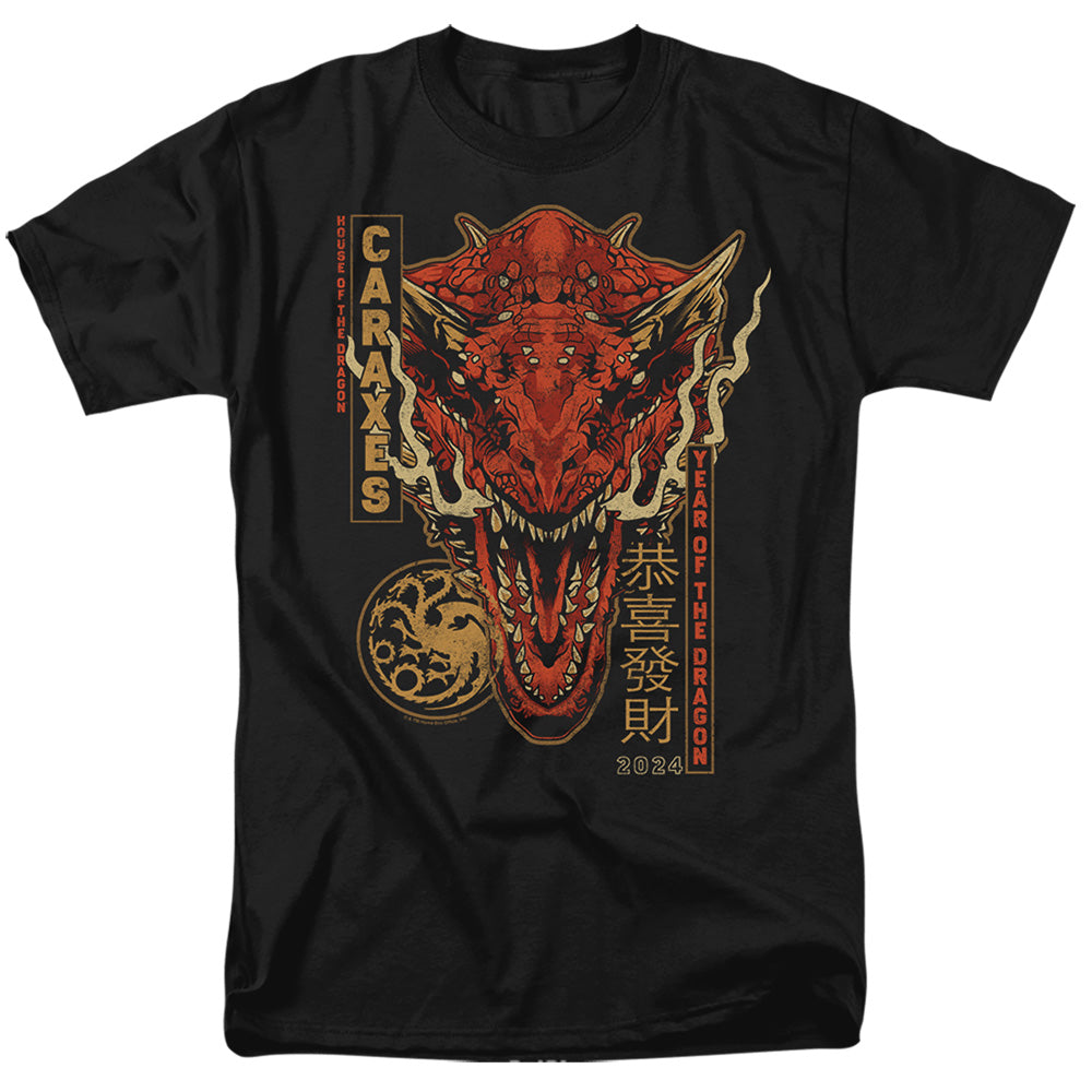 AN OFFCIALLY LICENSED HOUSE OF THE DRAGON TARGARYEN YEAR OF THE DRAGON MEN'S REGULAR FIT T-SHIRT BLACK