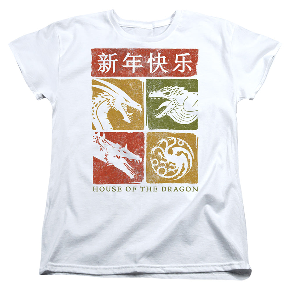 AN OFFCIALLY LICENSED HOUSE OF THE DRAGON YEAR OF THE DRAGON GRID WOMEN'S REGULAR FIT T-SHIRT WHITE