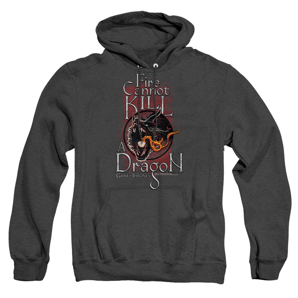 AN OFFCIALLY LICENSED GAME OF THRONES FIRE CANNOT KILL A DRAGON ADULT UNISEX HEATHER PULLOVER HOODIE BLACK