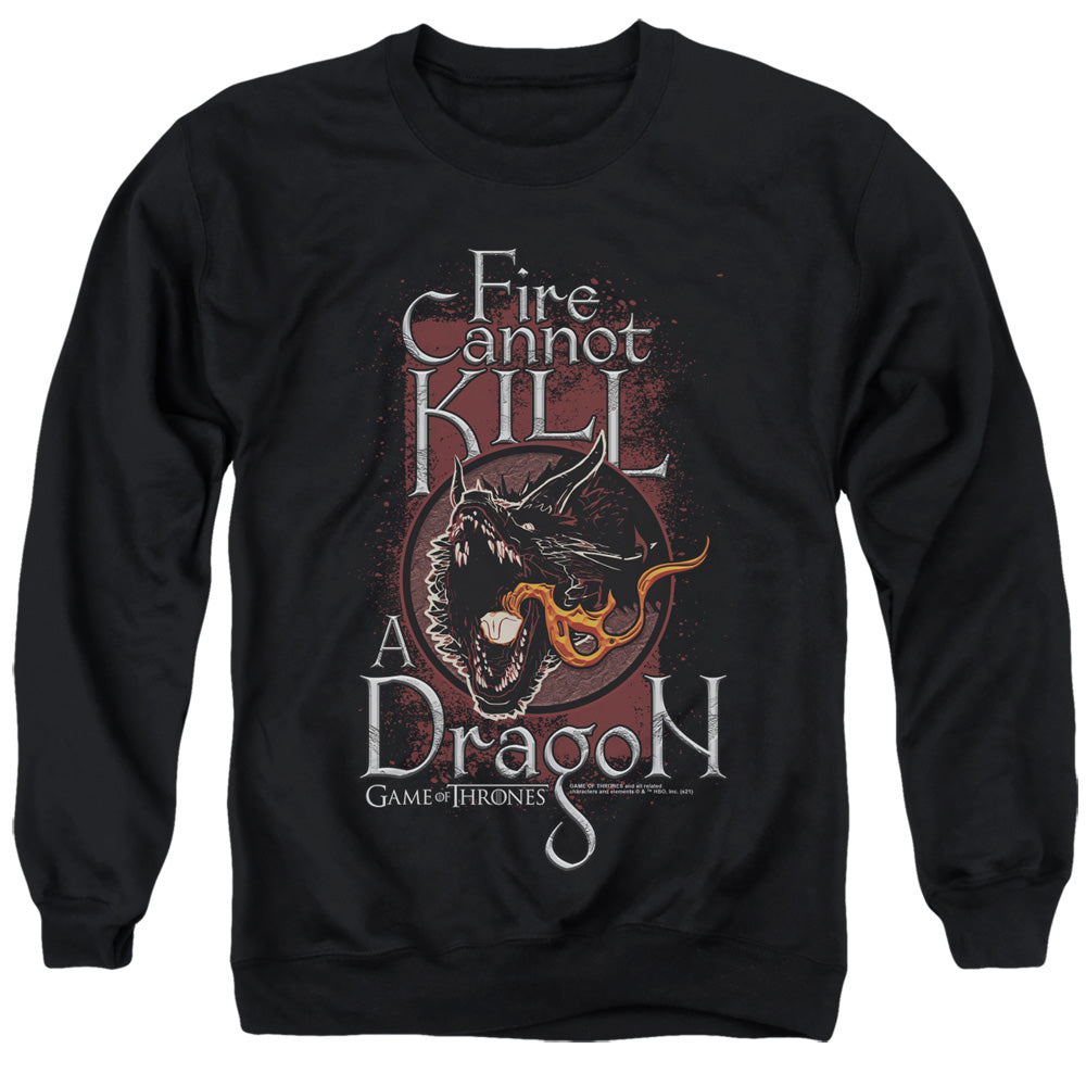 AN OFFCIALLY LICENSED GAME OF THRONES FIRE CANNOT KILL A DRAGON ADULT UNISEX CREWNECK SWEATSHIRT BLACK