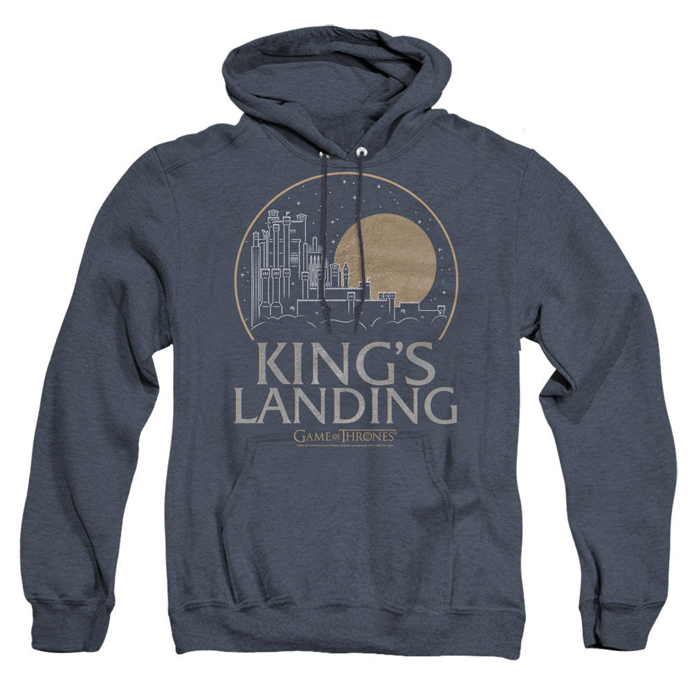 AN OFFCIALLY LICENSED GAME OF THRONES KINGS LANDING ADULT UNISEX HEATHER PULLOVER HOODIE NAVY