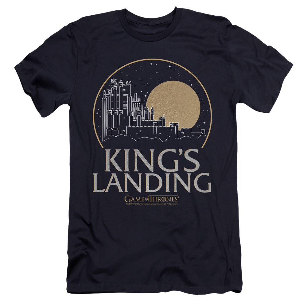 AN OFFCIALLY LICENSED GAME OF THRONES KINGS LANDING MEN'S PREMIUM SLIM FIT T-SHIRT NAVY