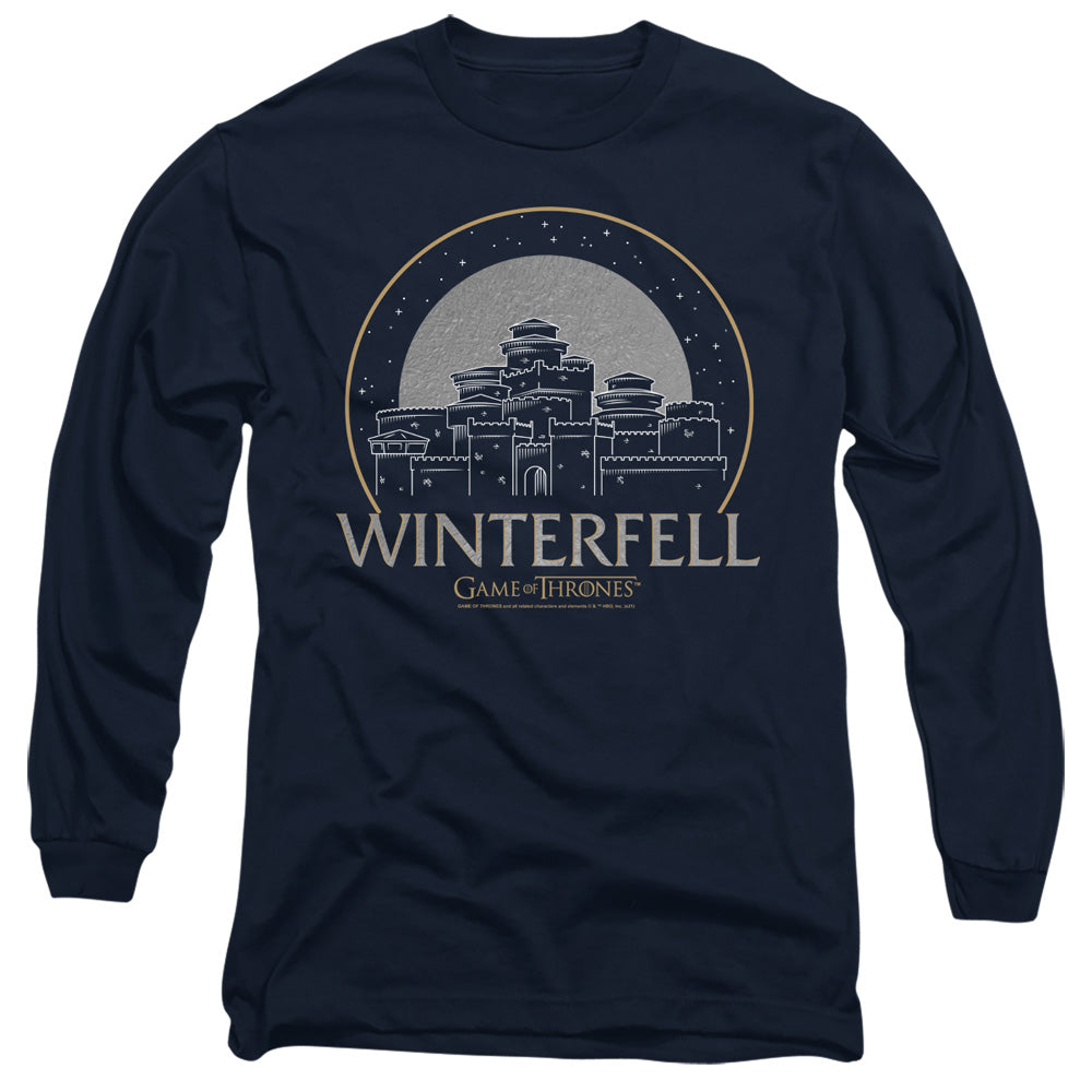 AN OFFCIALLY LICENSED GAME OF THRONES WINTERFELL MEN'S LONG SLEEVE T-SHIRT NAVY