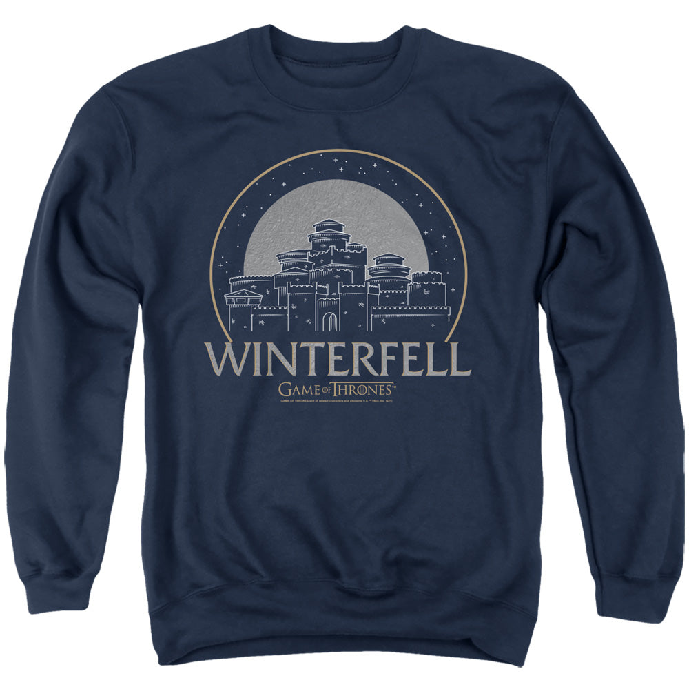 AN OFFCIALLY LICENSED GAME OF THRONES WINTERFELL ADULT UNISEX CREWNECK SWEATSHIRT NAVY