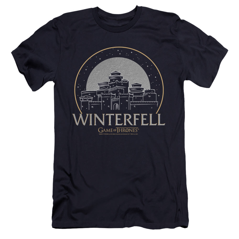 AN OFFCIALLY LICENSED GAME OF THRONES WINTERFELL MEN'S PREMIUM SLIM FIT T-SHIRT NAVY