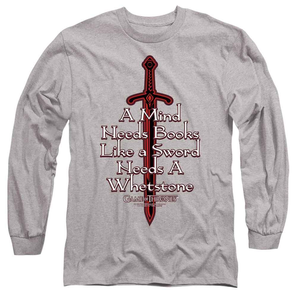 AN OFFCIALLY LICENSED GAME OF THRONES THE MIND NEEDS BOOKS MEN'S LONG SLEEVE T-SHIRT ATHLETIC HEATHER