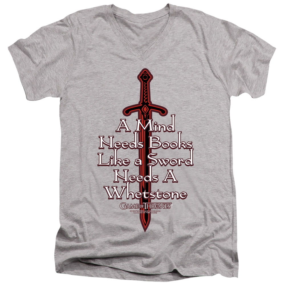 AN OFFCIALLY LICENSED GAME OF THRONES THE MIND NEEDS BOOKS MEN'S V-NECK T-SHIRT ATHLETIC HEATHER