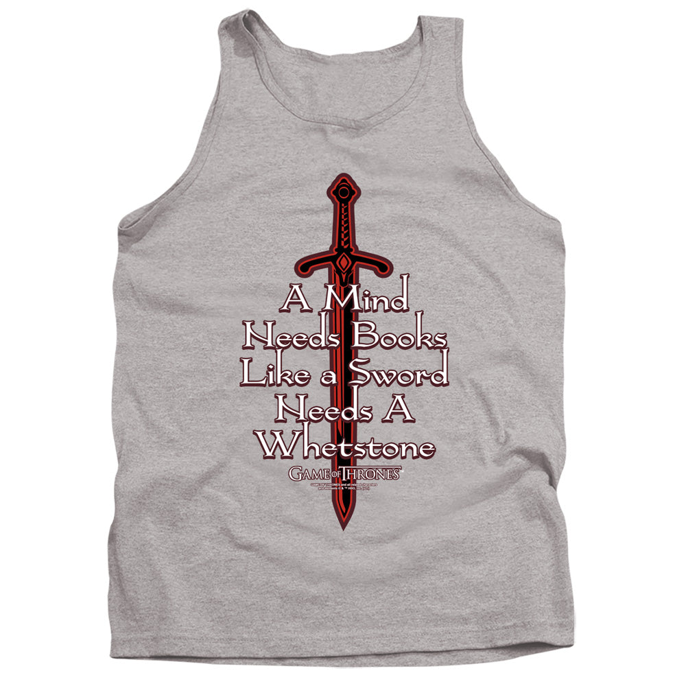 AN OFFCIALLY LICENSED GAME OF THRONES THE MIND NEEDS BOOKS ADULT UNISEX TANK TOP ATHLETIC HEATHER