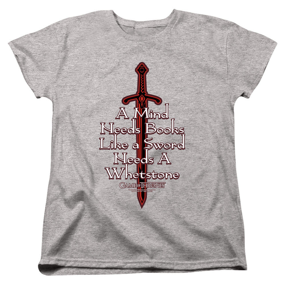 AN OFFCIALLY LICENSED GAME OF THRONES THE MIND NEEDS BOOKS WOMEN'S REGULAR FIT T-SHIRT ATHLETIC HEATHER