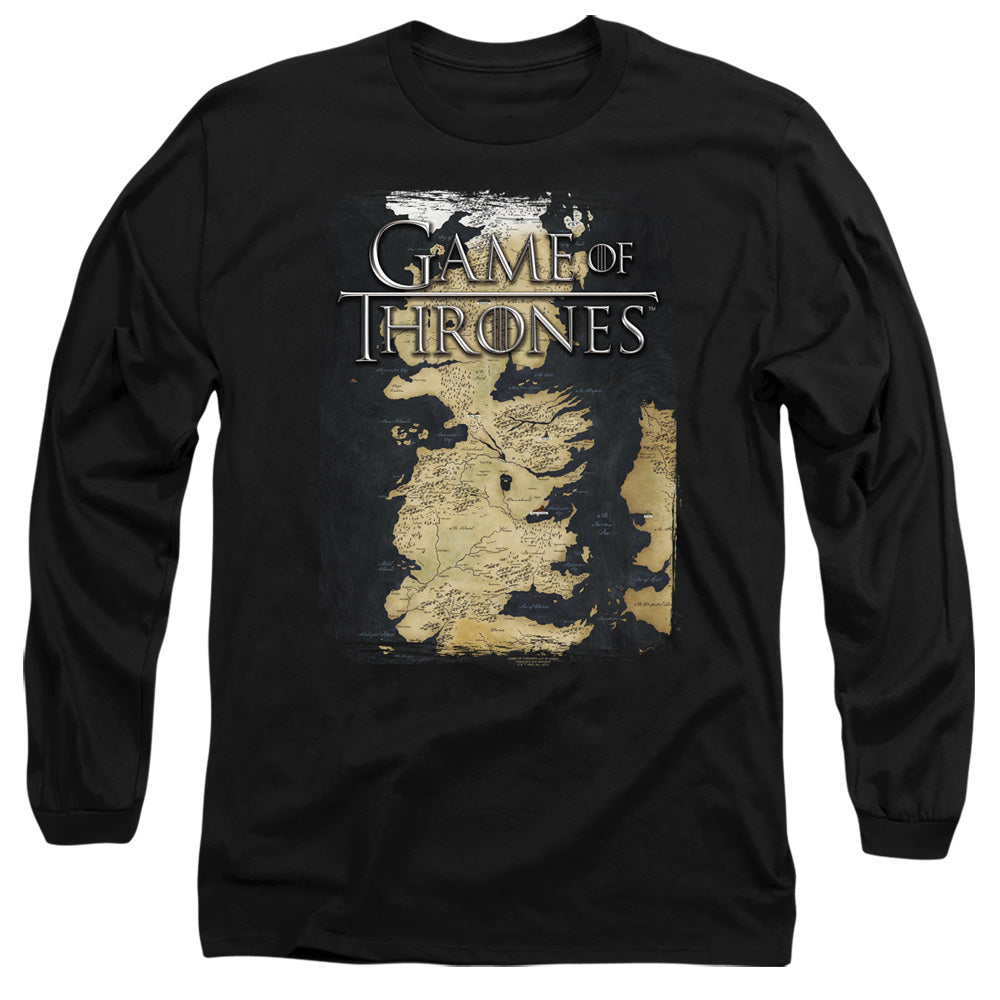 AN OFFCIALLY LICENSED GAME OF THRONES SERIES MAP MEN'S LONG SLEEVE T-SHIRT BLACK