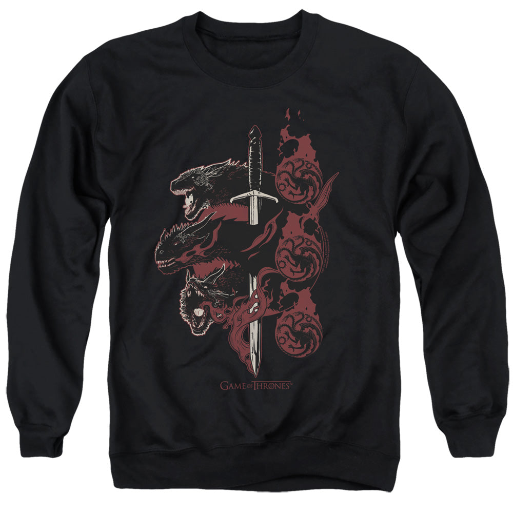 AN OFFCIALLY LICENSED GAME OF THRONES TARGARYEN DRAGONS ADULT UNISEX CREWNECK SWEATSHIRT BLACK