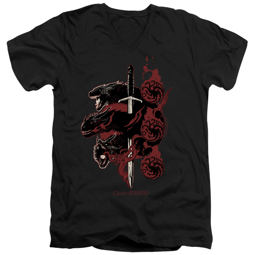 AN OFFCIALLY LICENSED GAME OF THRONES TARGARYEN DRAGONS MEN'S V-NECK T-SHIRT BLACK