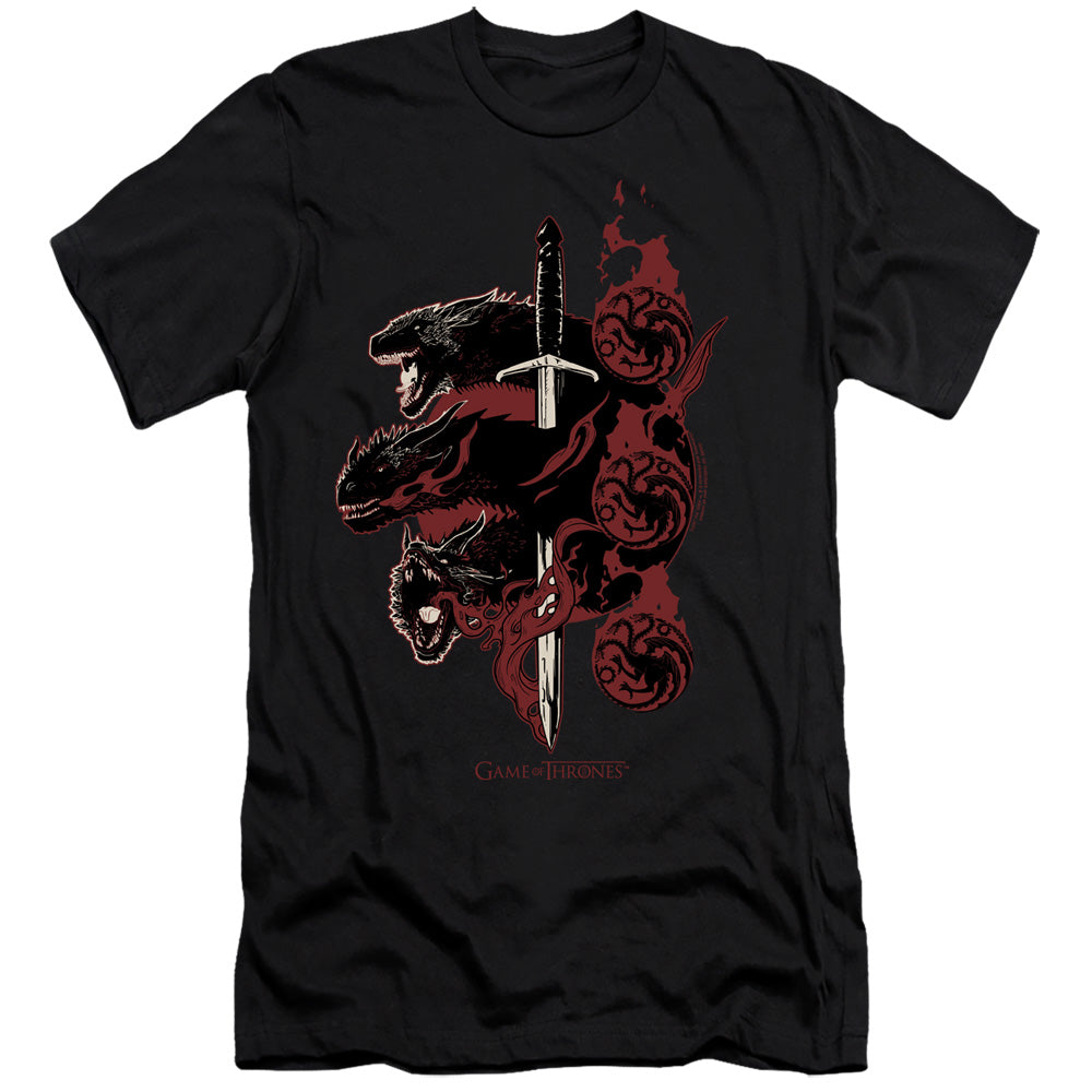 AN OFFCIALLY LICENSED GAME OF THRONES TARGARYEN DRAGONS MEN'S PREMIUM SLIM FIT T-SHIRT BLACK
