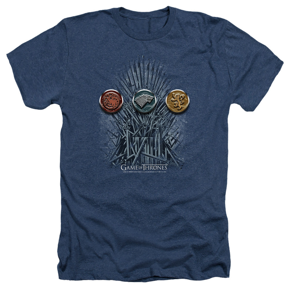 AN OFFCIALLY LICENSED GAME OF THRONES FOR THE THRONE SIGILS MEN'S HEATHER T-SHIRT NAVY