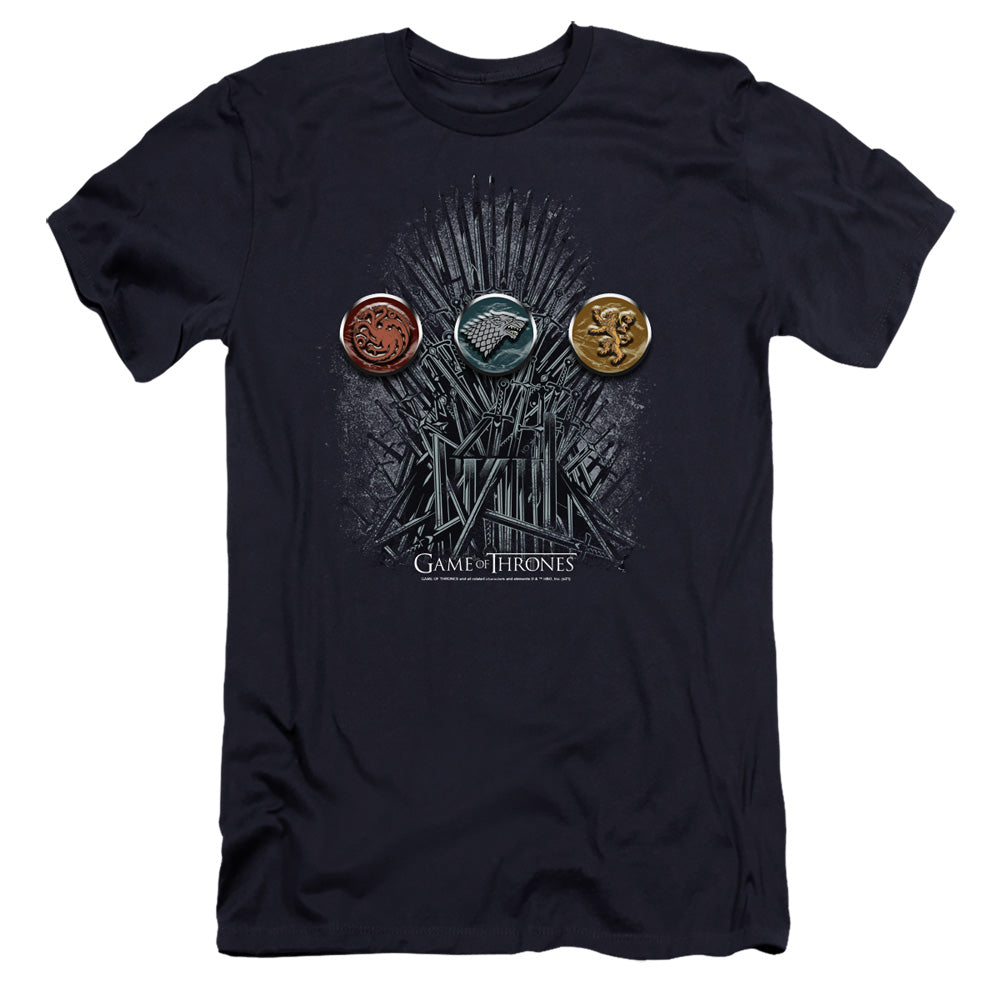 AN OFFCIALLY LICENSED GAME OF THRONES FOR THE THRONE SIGILS MEN'S PREMIUM SLIM FIT T-SHIRT NAVY