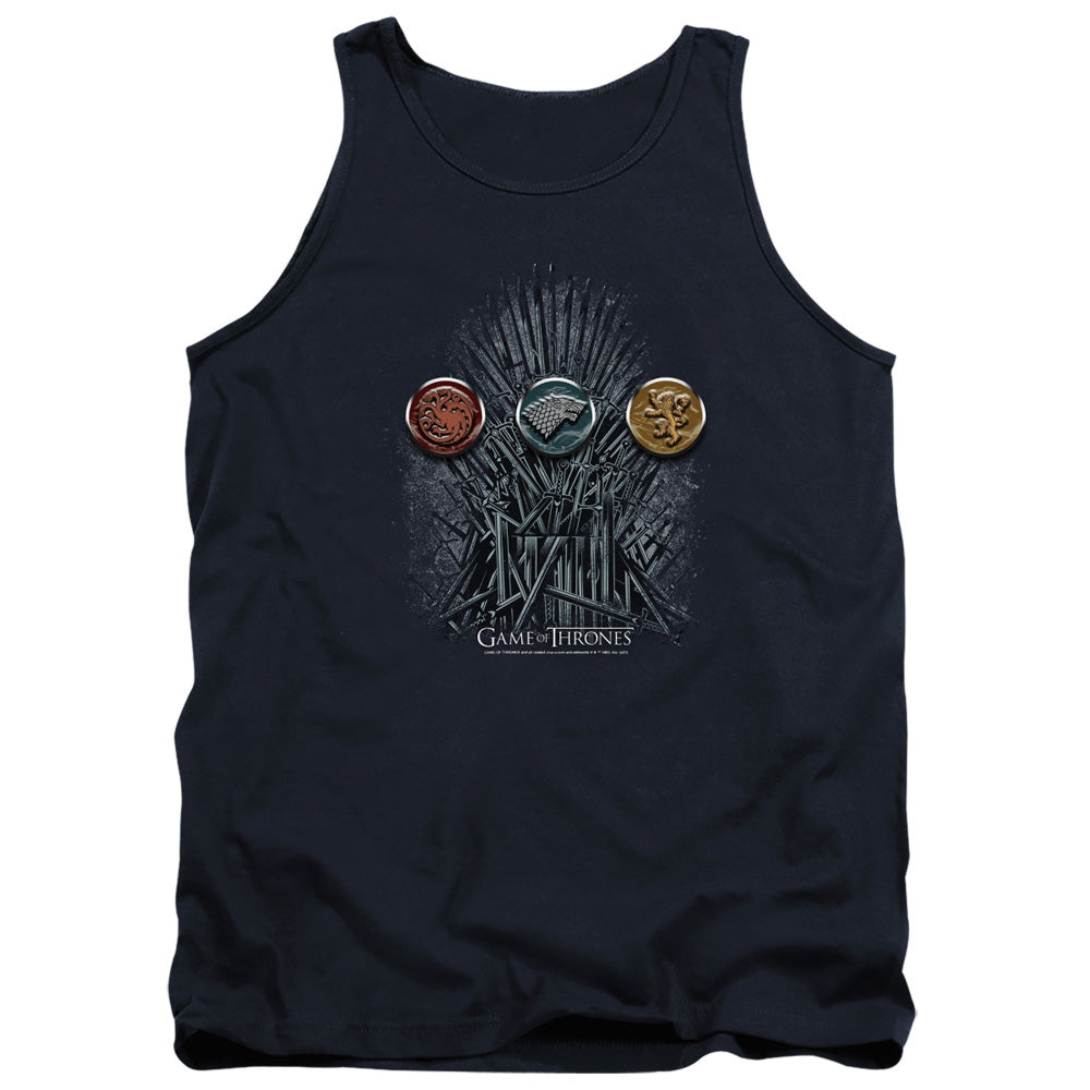 AN OFFCIALLY LICENSED GAME OF THRONES FOR THE THRONE SIGILS ADULT UNISEX TANK TOP NAVY