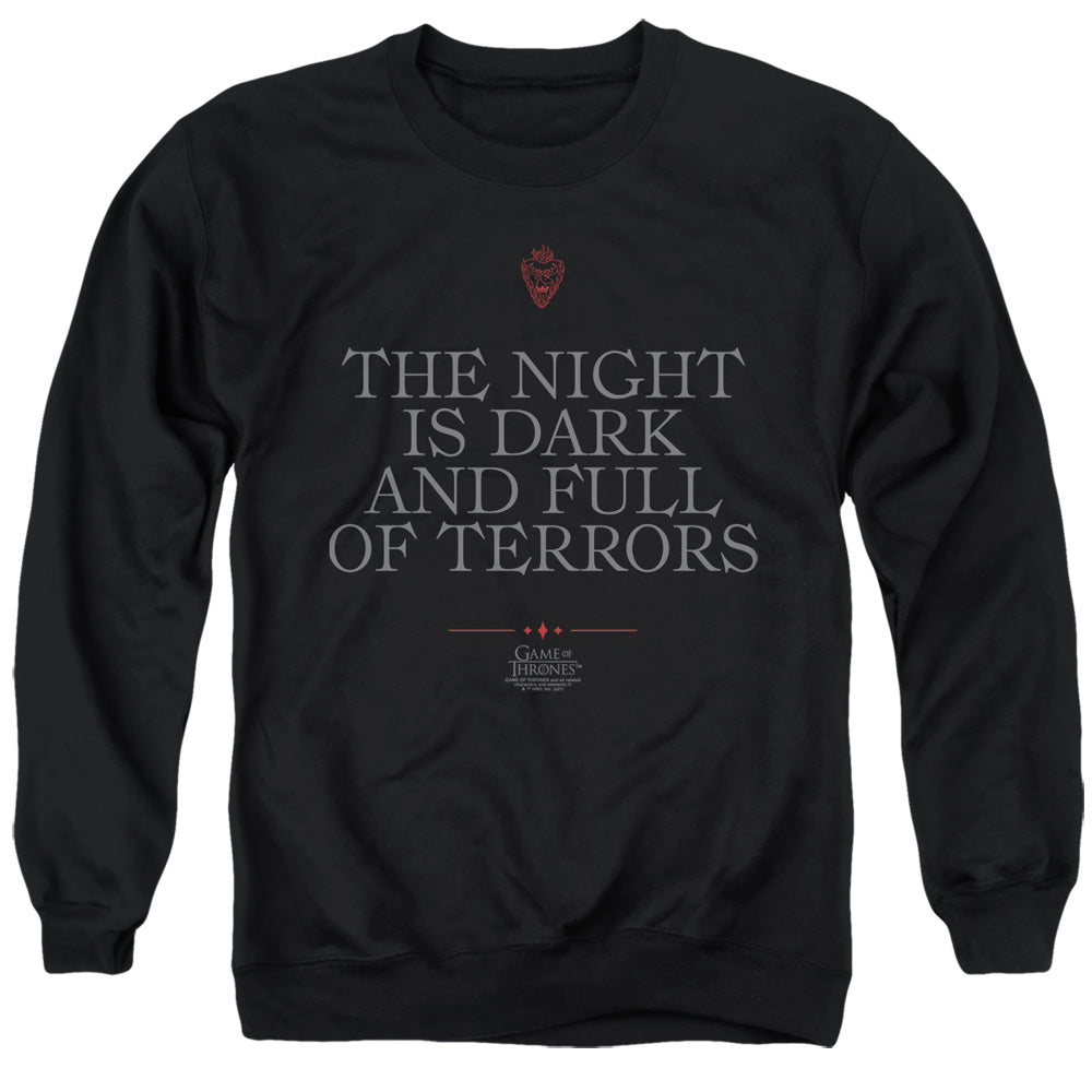 AN OFFCIALLY LICENSED GAME OF THRONES NIGHT IS DARK ADULT UNISEX CREWNECK SWEATSHIRT BLACK
