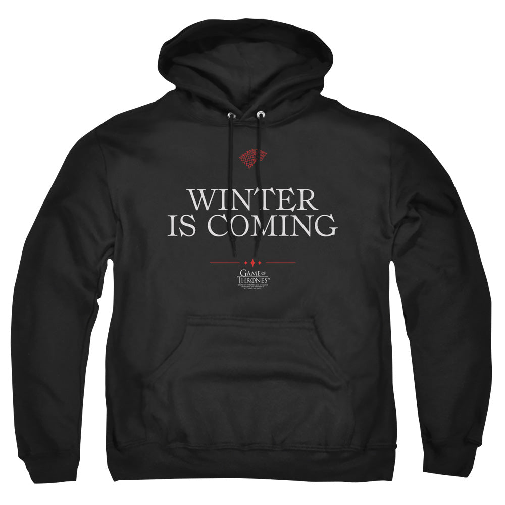 AN OFFCIALLY LICENSED GAME OF THRONES WINTER IS COMING TEXT ADULT UNISEX PULLOVER HOODIE BLACK