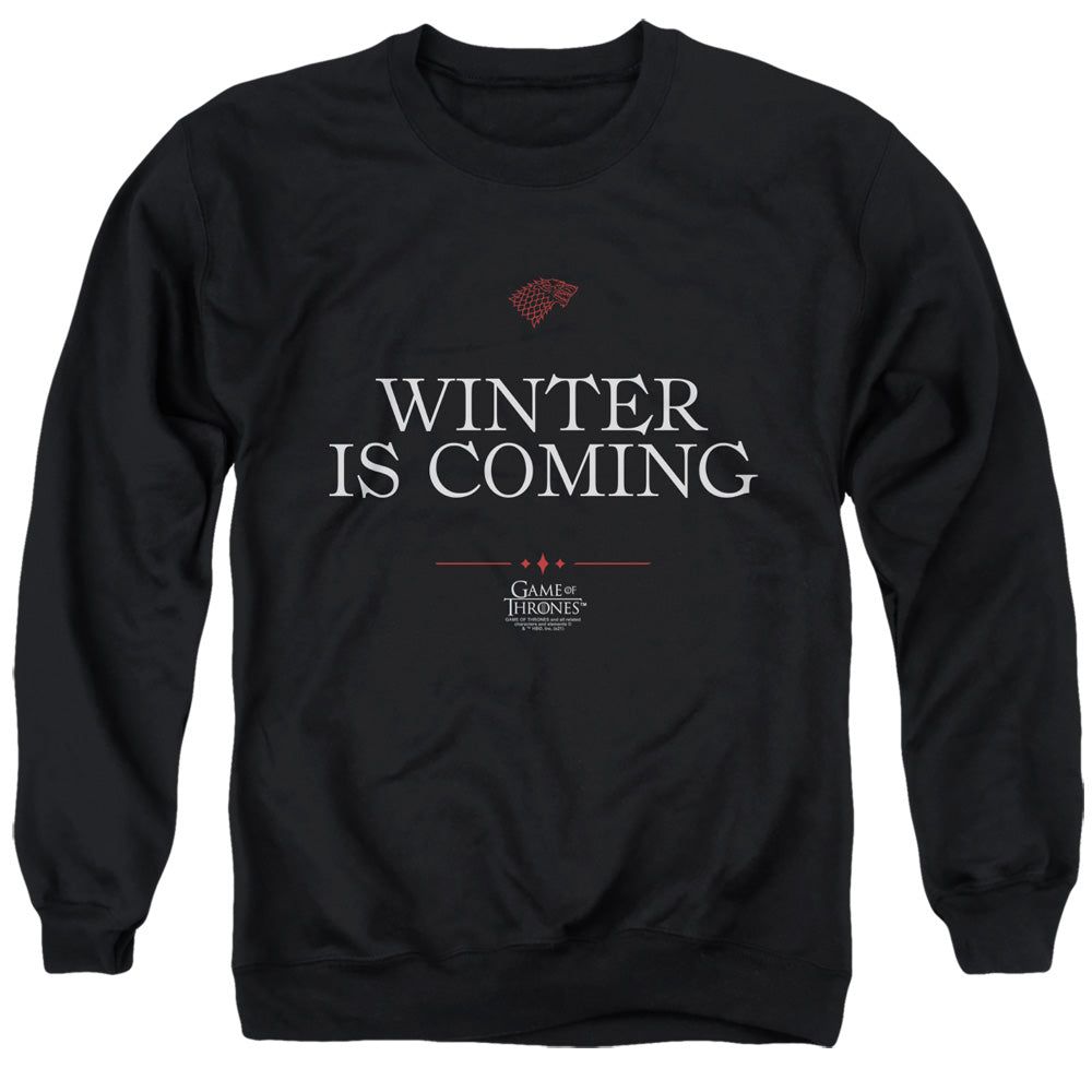 AN OFFCIALLY LICENSED GAME OF THRONES WINTER IS COMING TEXT ADULT UNISEX CREWNECK SWEATSHIRT BLACK
