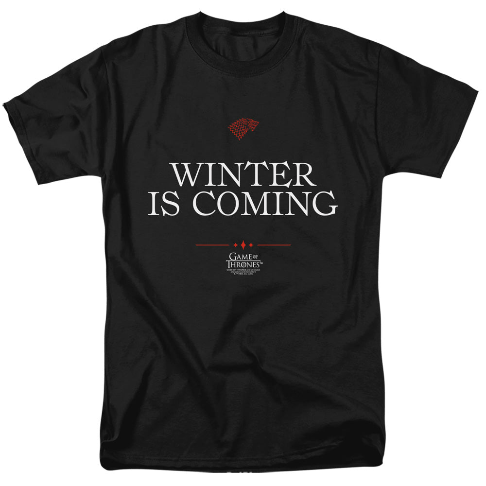 AN OFFCIALLY LICENSED GAME OF THRONES WINTER IS COMING TEXT MEN'S REGULAR FIT T-SHIRT BLACK