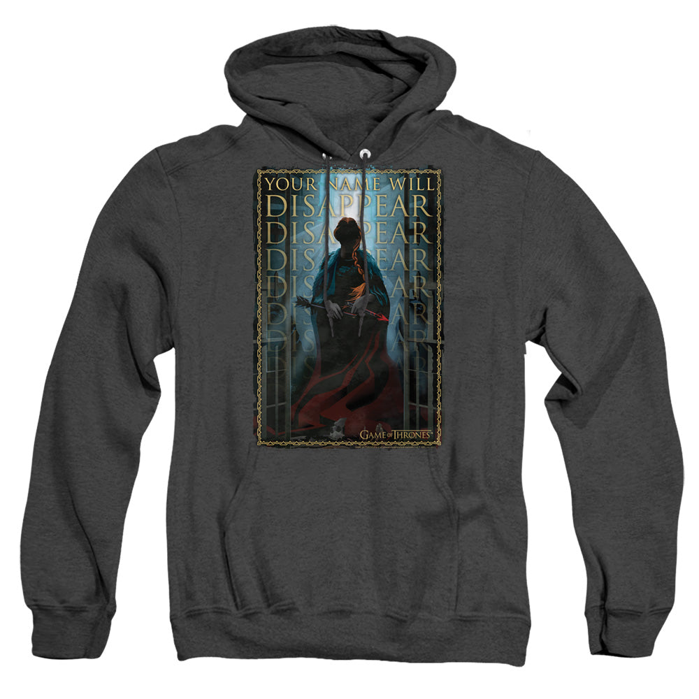 AN OFFCIALLY LICENSED GAME OF THRONES YOUR NAME WILL DISAPPEAR ADULT UNISEX HEATHER PULLOVER HOODIE BLACK