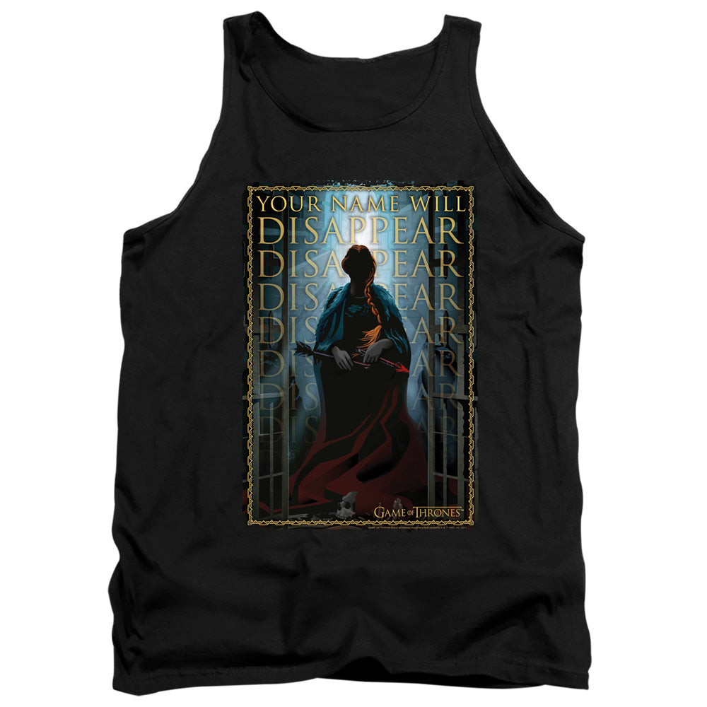 AN OFFCIALLY LICENSED GAME OF THRONES YOUR NAME WILL DISAPPEAR ADULT UNISEX TANK TOP BLACK